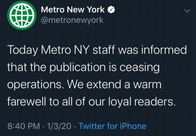 This tweet from the Metro New York account was deleted shortly after it went live